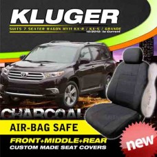 TOYOTA KLUGER CUSTOM MADE SEAT COVERS 7 SEATER AIR BAG SAFE F+M+R CHARCOAL MY11